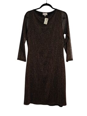 PETIT POIS BY VIVIANA NWT Metallic Brown Sheath Dress with Long Sleeve Size XL